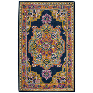 HomeRoots 5' Hand-Tufted Wool Medallion Area Rug - Bohemian Blue, Purple & Brown Design for Cozy Spaces 5' X 8' 570723