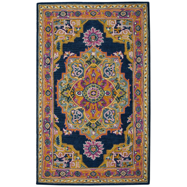 HomeRoots 5' Hand-Tufted Wool Medallion Area Rug - Bohemian Blue, Purple & Brown Design for Cozy Spaces 8' X 10' 570724