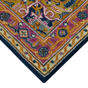 HomeRoots 5' Hand-Tufted Wool Medallion Area Rug - Bohemian Blue, Purple & Brown Design for Cozy Spaces 8' X 10' 570724
