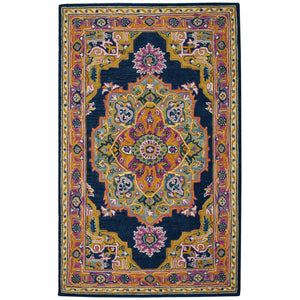 HomeRoots 5' Hand-Tufted Wool Medallion Area Rug - Bohemian Blue, Purple & Brown Design for Cozy Spaces 8' X 11' 570725