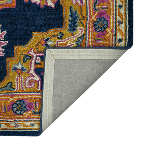 HomeRoots 5' Hand-Tufted Wool Medallion Area Rug - Bohemian Blue, Purple & Brown Design for Cozy Spaces 8' X 11' 570725