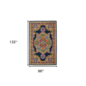 HomeRoots 5' Hand-Tufted Wool Medallion Area Rug - Bohemian Blue, Purple & Brown Design for Cozy Spaces 8' X 11' 570725
