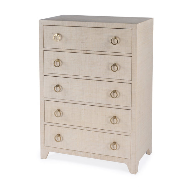 Butler Specialty Bar Harbor 5-drawer Raffia Dresser - Elegant Storage Solution With Hand-woven Natural Texture Natural Gmelina Arborea Wood,Mdf,Oak Veneer,Saguran Raffia,Zinc 5707362-butler