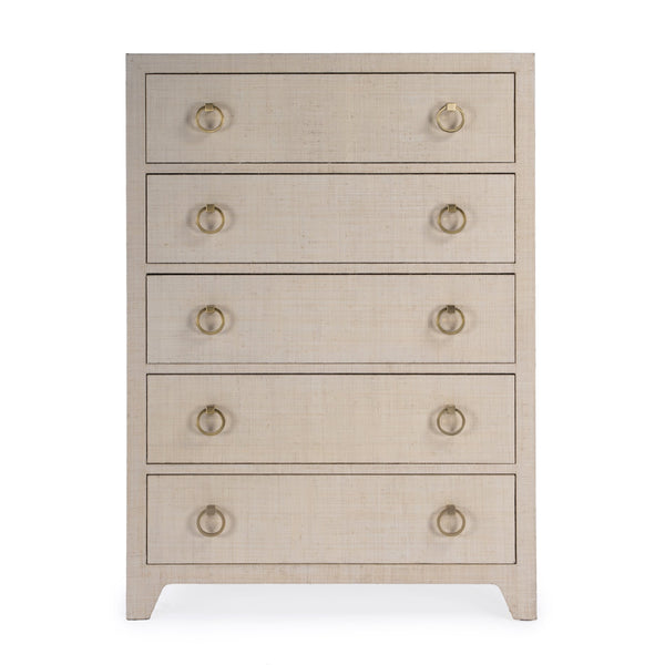 Butler Specialty Bar Harbor 5-drawer Raffia Dresser - Elegant Storage Solution With Hand-woven Natural Texture Natural Gmelina Arborea Wood,Mdf,Oak Veneer,Saguran Raffia,Zinc 5707362-butler