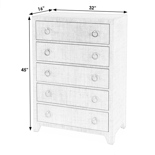 Butler Specialty Bar Harbor 5-drawer Raffia Dresser - Elegant Storage Solution With Hand-woven Natural Texture Natural Gmelina Arborea Wood,Mdf,Oak Veneer,Saguran Raffia,Zinc 5707362-butler