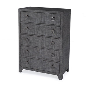 Butler Specialty Bar Harbor 5-drawer Raffia Dresser - Elegant Storage Solution With Hand-woven Natural Texture Gray Gmelina Arborea Wood,Mdf,Oak Veneer,Saguran Raffia,Zinc 5707420-butler