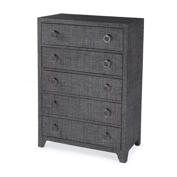 Butler Specialty Bar Harbor 5-drawer Raffia Dresser - Elegant Storage Solution With Hand-woven Natural Texture Gray Gmelina Arborea Wood,Mdf,Oak Veneer,Saguran Raffia,Zinc 5707420-butler