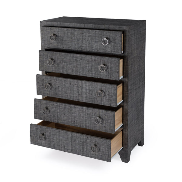 Butler Specialty Bar Harbor 5-drawer Raffia Dresser - Elegant Storage Solution With Hand-woven Natural Texture Gray Gmelina Arborea Wood,Mdf,Oak Veneer,Saguran Raffia,Zinc 5707420-butler