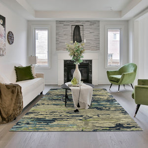HomeRoots 4' Sand and Green Wool Area Rug - Hand-Tufted Abstract Design for Modern Spaces and Comfort 5' X 8' 570747