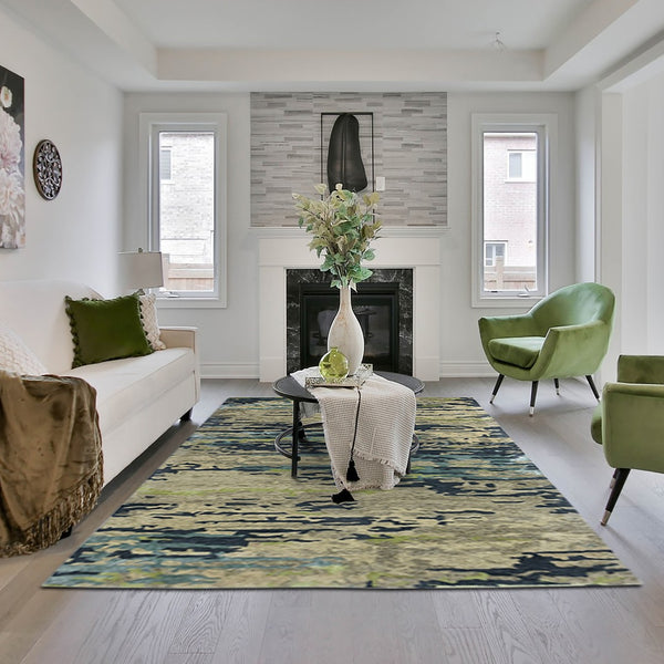 HomeRoots 4' Sand and Green Wool Area Rug - Hand-Tufted Abstract Design for Modern Spaces and Comfort 5' X 8' 570747