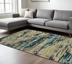 HomeRoots 4' Sand and Green Wool Area Rug - Hand-Tufted Abstract Design for Modern Spaces and Comfort 8' X 10' 570748