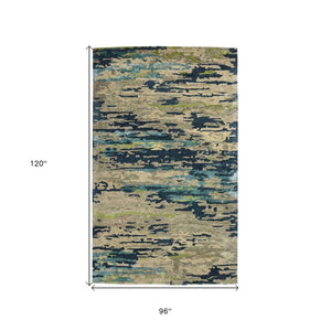 HomeRoots 4' Sand and Green Wool Area Rug - Hand-Tufted Abstract Design for Modern Spaces and Comfort 8' X 10' 570748