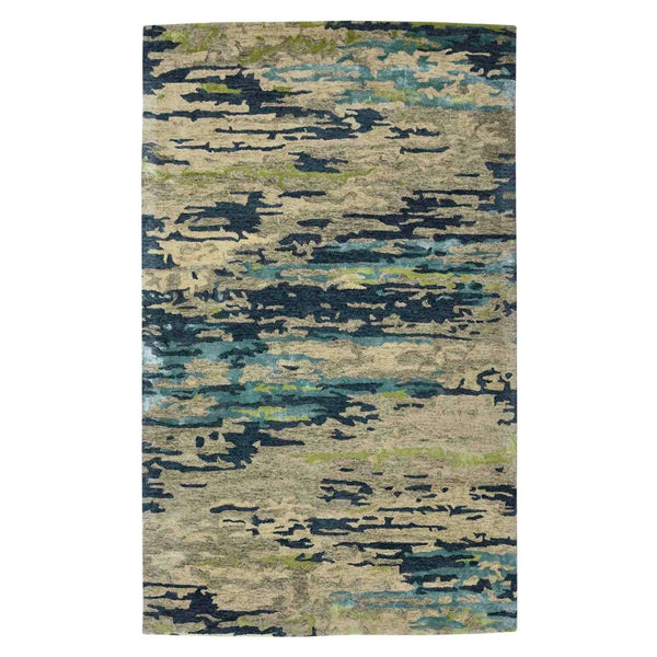 HomeRoots 4' Sand and Green Wool Area Rug - Hand-Tufted Abstract Design for Modern Spaces and Comfort 9' X 13' 570749