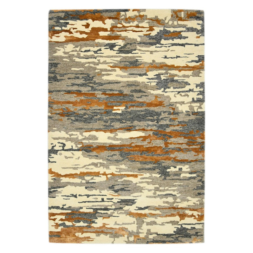 HomeRoots 4' Hand-Tufted Wool Area Rug in Abstract Orange, Ivory & Green – Modern Art for Cozy Spaces 4' X 6' 570751
