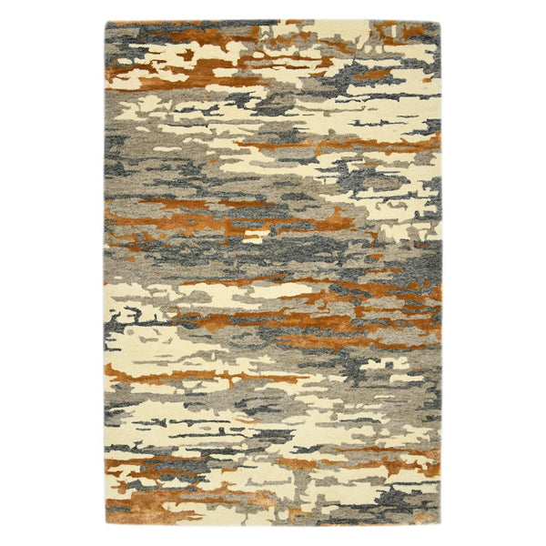HomeRoots 4' Hand-Tufted Wool Area Rug in Abstract Orange, Ivory & Green – Modern Art for Cozy Spaces 4' X 6' 570751