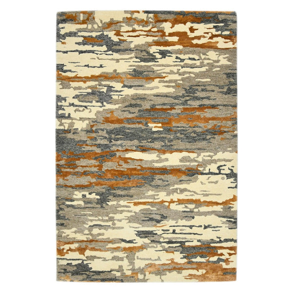 HomeRoots 4' Hand-Tufted Wool Area Rug in Abstract Orange, Ivory & Green – Modern Art for Cozy Spaces 4' X 6' 570751