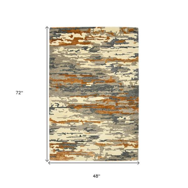 HomeRoots 4' Hand-Tufted Wool Area Rug in Abstract Orange, Ivory & Green – Modern Art for Cozy Spaces 4' X 6' 570751