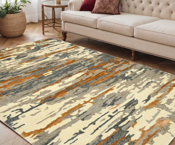HomeRoots 4' Hand-Tufted Wool Area Rug in Abstract Orange, Ivory & Green – Modern Art for Cozy Spaces 5' X 8' 570752