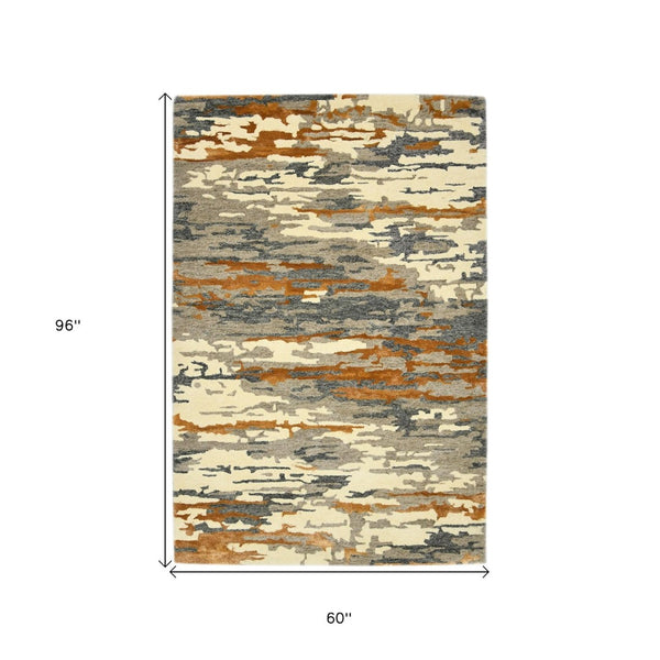 HomeRoots 4' Hand-Tufted Wool Area Rug in Abstract Orange, Ivory & Green – Modern Art for Cozy Spaces 5' X 8' 570752