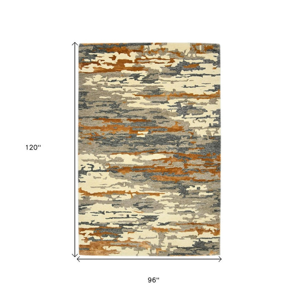HomeRoots 4' Hand-Tufted Wool Area Rug in Abstract Orange, Ivory & Green – Modern Art for Cozy Spaces 8' X 10' 570753