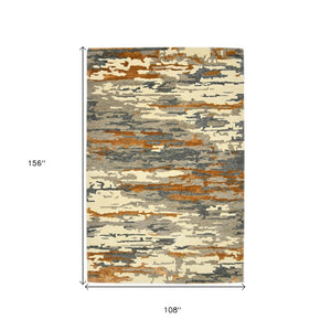 HomeRoots 4' Hand-Tufted Wool Area Rug in Abstract Orange, Ivory & Green – Modern Art for Cozy Spaces 9' X 13' 570754