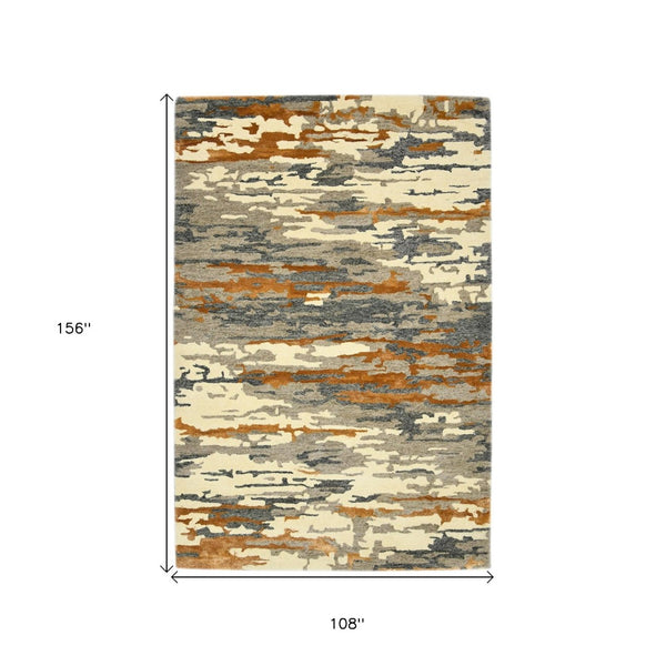HomeRoots 4' Hand-Tufted Wool Area Rug in Abstract Orange, Ivory & Green – Modern Art for Cozy Spaces 9' X 13' 570754