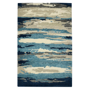 HomeRoots 4' Blue Gray and Ivory Abstract Hand-Tufted Wool Area Rug for Cozy Modern Interiors and Comfort 4' X 6' 570756