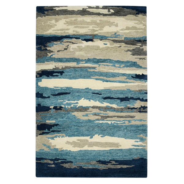 HomeRoots 4' Blue Gray and Ivory Abstract Hand-Tufted Wool Area Rug for Cozy Modern Interiors and Comfort 5' X 8' 570757