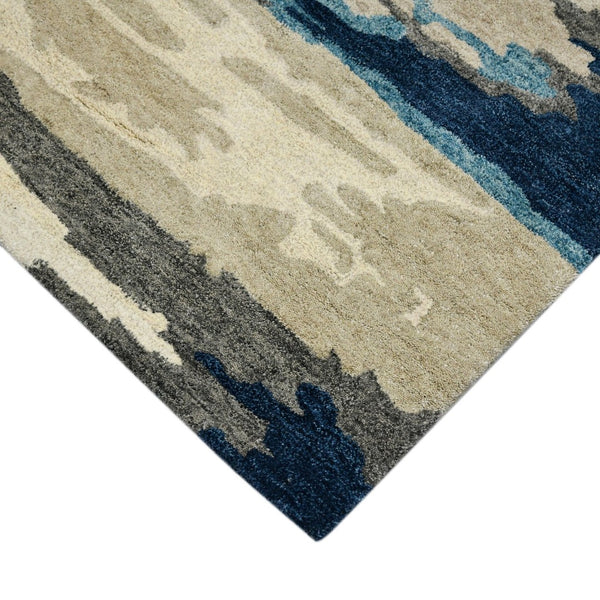 HomeRoots 4' Blue Gray and Ivory Abstract Hand-Tufted Wool Area Rug for Cozy Modern Interiors and Comfort 9' X 13' 570759
