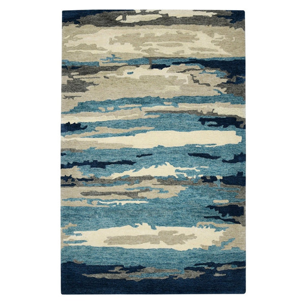 HomeRoots 4' Blue Gray and Ivory Abstract Hand-Tufted Wool Area Rug for Cozy Modern Interiors and Comfort 9' X 13' 570759