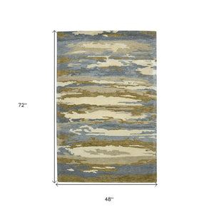 HomeRoots 4' Light Blue Wool Abstract Area Rug - Hand-Tufted Comfort for Modern Homes, Soft & Durable Design 4' X 6' 570761
