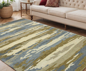 HomeRoots 4' Light Blue Wool Abstract Area Rug - Hand-Tufted Comfort for Modern Homes, Soft & Durable Design 5' X 8' 570762