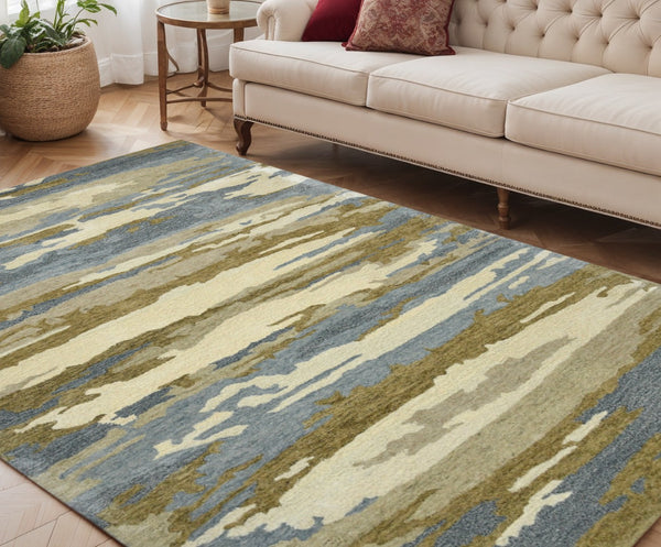 HomeRoots 4' Light Blue Wool Abstract Area Rug - Hand-Tufted Comfort for Modern Homes, Soft & Durable Design 5' X 8' 570762