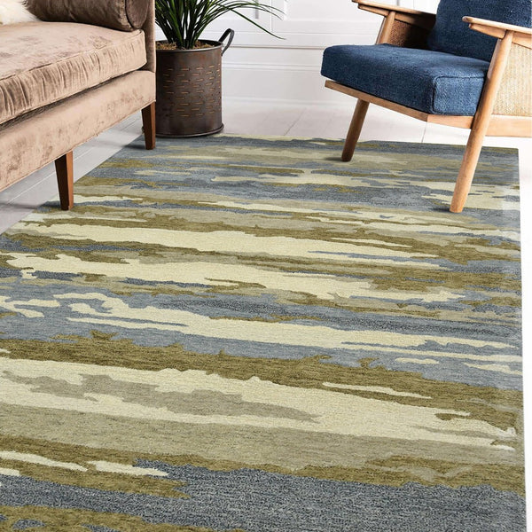HomeRoots 4' Light Blue Wool Abstract Area Rug - Hand-Tufted Comfort for Modern Homes, Soft & Durable Design 5' X 8' 570762