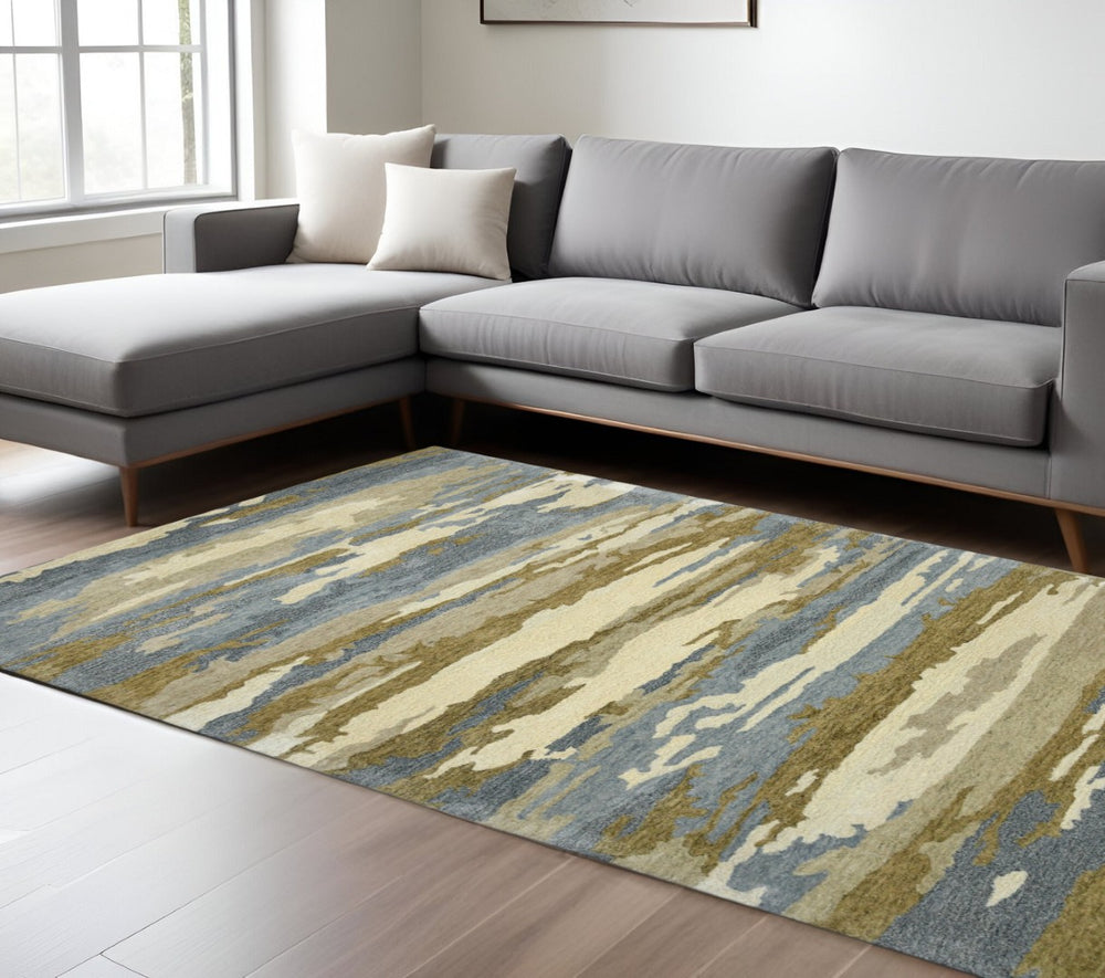 HomeRoots 4' Light Blue Wool Abstract Area Rug - Hand-Tufted Comfort for Modern Homes, Soft & Durable Design 8' X 10' 570763