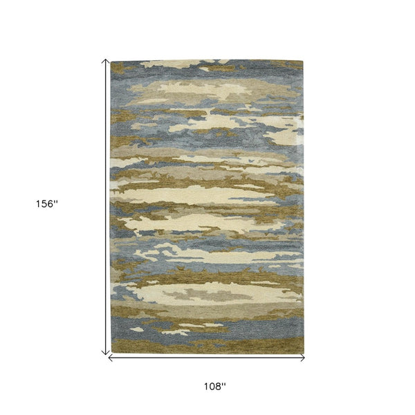 HomeRoots 4' Light Blue Wool Abstract Area Rug - Hand-Tufted Comfort for Modern Homes, Soft & Durable Design 9' X 13' 570764