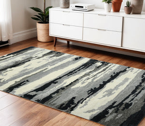 HomeRoots 4' Dark Gray, Black & Ivory Wool Abstract Hand-Tufted Area Rug – Unique, Artisan Crafted Texture 4' X 6' 570766