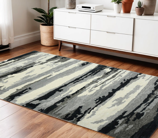 HomeRoots 4' Dark Gray, Black & Ivory Wool Abstract Hand-Tufted Area Rug – Unique, Artisan Crafted Texture 4' X 6' 570766