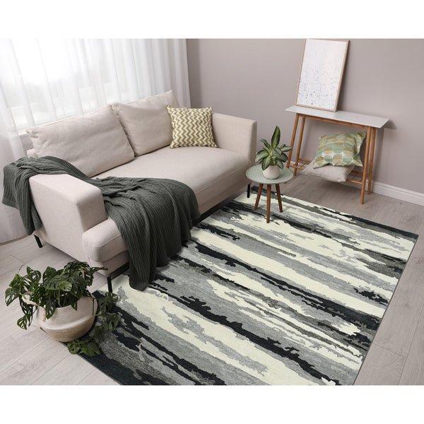 HomeRoots 4' Dark Gray, Black & Ivory Wool Abstract Hand-Tufted Area Rug – Unique, Artisan Crafted Texture 4' X 6' 570766