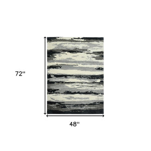 HomeRoots 4' Dark Gray, Black & Ivory Wool Abstract Hand-Tufted Area Rug – Unique, Artisan Crafted Texture 4' X 6' 570766
