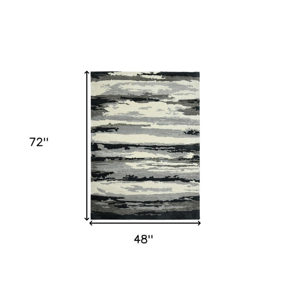 HomeRoots 4' Dark Gray, Black & Ivory Wool Abstract Hand-Tufted Area Rug – Unique, Artisan Crafted Texture 4' X 6' 570766