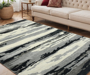 HomeRoots 4' Dark Gray, Black & Ivory Wool Abstract Hand-Tufted Area Rug – Unique, Artisan Crafted Texture 5' X 8' 570767
