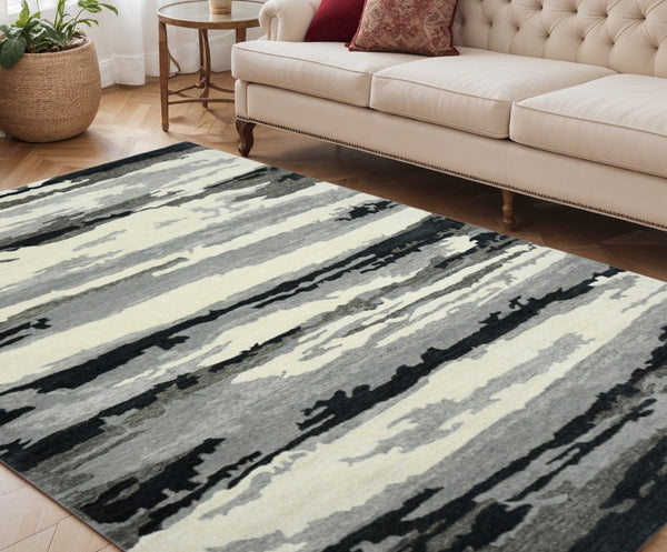 HomeRoots 4' Dark Gray, Black & Ivory Wool Abstract Hand-Tufted Area Rug – Unique, Artisan Crafted Texture 5' X 8' 570767