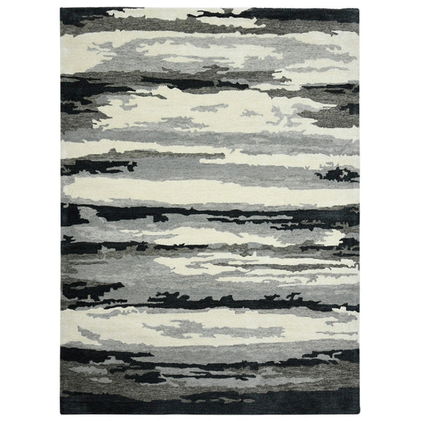 HomeRoots 4' Dark Gray, Black & Ivory Wool Abstract Hand-Tufted Area Rug – Unique, Artisan Crafted Texture 5' X 8' 570767