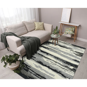HomeRoots 4' Dark Gray, Black & Ivory Wool Abstract Hand-Tufted Area Rug – Unique, Artisan Crafted Texture 5' X 8' 570767