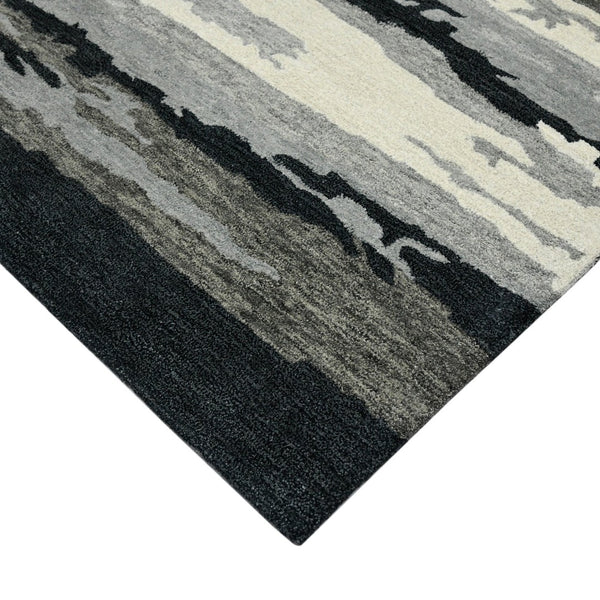HomeRoots 4' Dark Gray, Black & Ivory Wool Abstract Hand-Tufted Area Rug – Unique, Artisan Crafted Texture 5' X 8' 570767