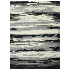 HomeRoots 4' Dark Gray, Black & Ivory Wool Abstract Hand-Tufted Area Rug – Unique, Artisan Crafted Texture 5' X 8' 570767