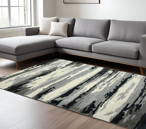 HomeRoots 4' Dark Gray, Black & Ivory Wool Abstract Hand-Tufted Area Rug – Unique, Artisan Crafted Texture 8' X 10' 570768