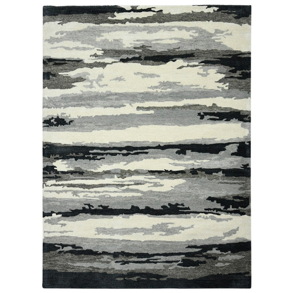 HomeRoots 4' Dark Gray, Black & Ivory Wool Abstract Hand-Tufted Area Rug – Unique, Artisan Crafted Texture 8' X 10' 570768