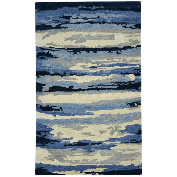 HomeRoots 4' Navy Blue Ivory and Gray Wool Abstract Hand-Tufted Area Rug – Modern Artistry for Your Space 4' X 6' 570770